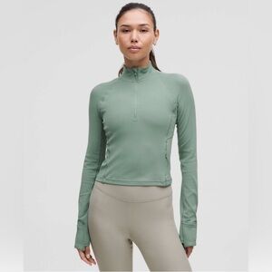 Lululemon Ready to Rulu Cropped 1/2 Zip Crater Blue Sz Large Never Worn